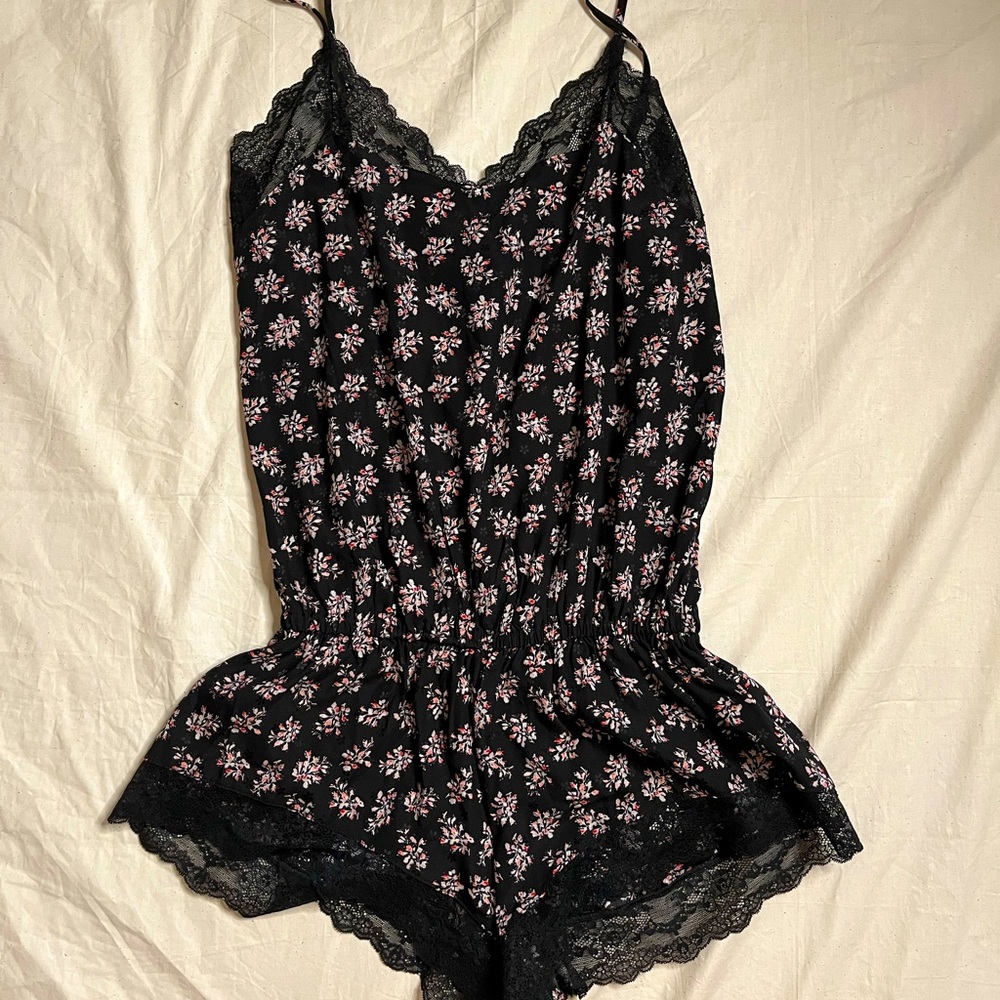 Eberjey x Rebecca Taylor Floral Lace Trim Silk Sleepwear Romper